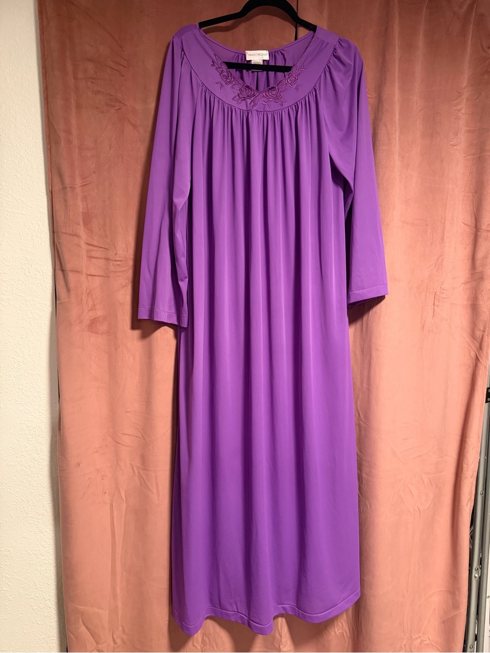 Purple Embroidered Yoke Long Nightgown